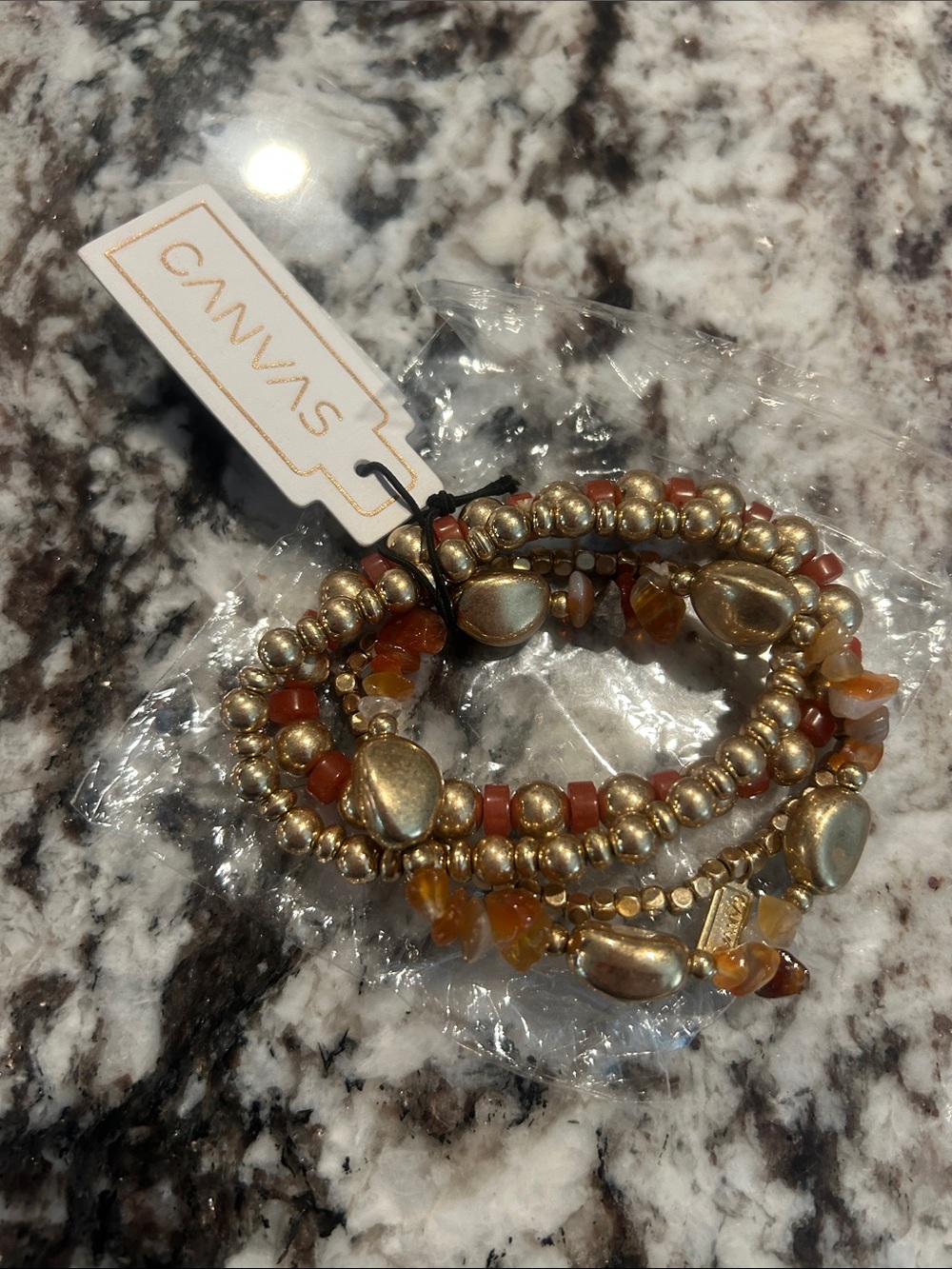 Bella Canvas Gold and Amber Multi-Strand Beaded Wrap Bracelet
